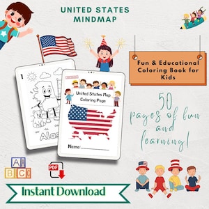USA State Mindmap Coloring Pages: Fun Learning for Kids (Digital Download)