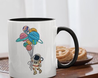 Astronaut Planet Balloons Coffee Mug | Space Lover Gift, 11 oz