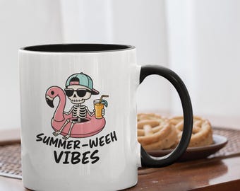 Funny Skeleton Beach Mug: Gothic Humor Coffee Cup