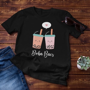 Boba Baes T-Shirt | Cute Boba Tea Design Tee | Funny Bubble Tea Lover Gift | Adorable Couple Shirt | Kawaii Drink Design
