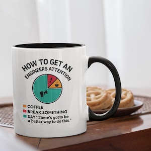 Hoe je de aandacht van een ingenieur trekt | Grappig technisch cadeau | Humor koffiecirkeldiagram | Break Something Joke Cup voor technische nerds