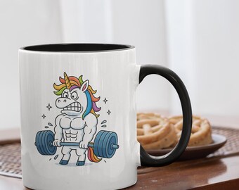 Muscle Unicorn-koffiemok: grappig sportschoolcadeau, kleurrijke binnenkant - 11 oz