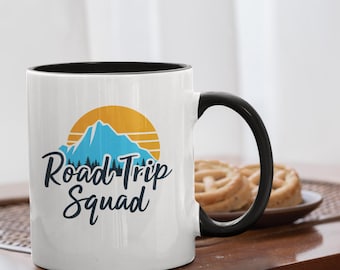 Retro Road Trip Squad Mug: Mountain Sunset Travel Cup