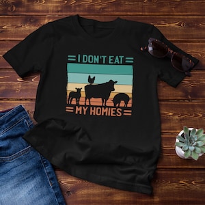 Végétarien, je ne mange pas mes potes T-shirt unisexe rétro végétalien drôle, chemise végétarienne, t-shirt je ne mange pas mes amis, chemise drôle d&#39;amoureux des animaux