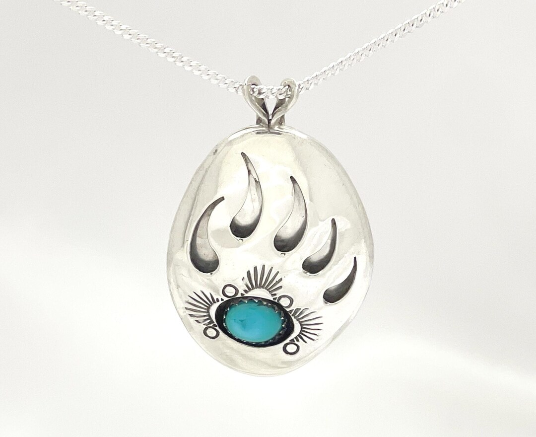 Vintage Navajo Sterling Silver Bear Claw Pendant With Turquoise - Etsy