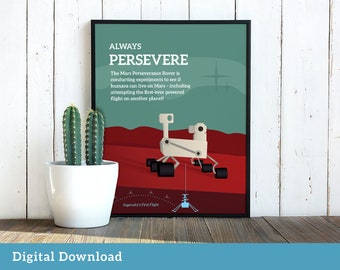 Mars Perseverance Rover Art mural imprimable • Affiche Mars Rover • Décor éducatif pour enfants