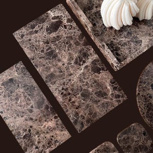 Marmortablett braun | Tablett aus Marmor braun | Rundes Tablett | Rechteckiges Tablett