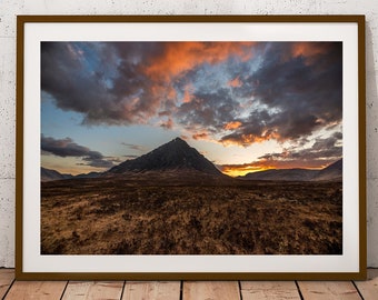 Sunset over Buachaille Etive Mòr Mountain,Glencoe -Scotland,Highlands-PRINT, MOUNTED,Jigsaw or POSTER options,Wall Art-Landscape Photography