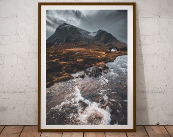 Snowy Sky over Buachaille Etive Mòr Mountain,Glencoe -Scotland,Highlands-PRINT, MOUNTED,Jigsaw or POSTER,Wall Art-Landscape Photography