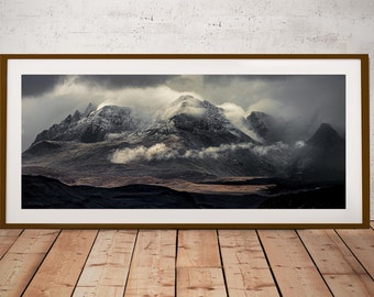 Framed Cuillin Mountains , Panorama of the Atmospheric, Moody Isle of Skye - Scottish wall Art, Landscape Photography