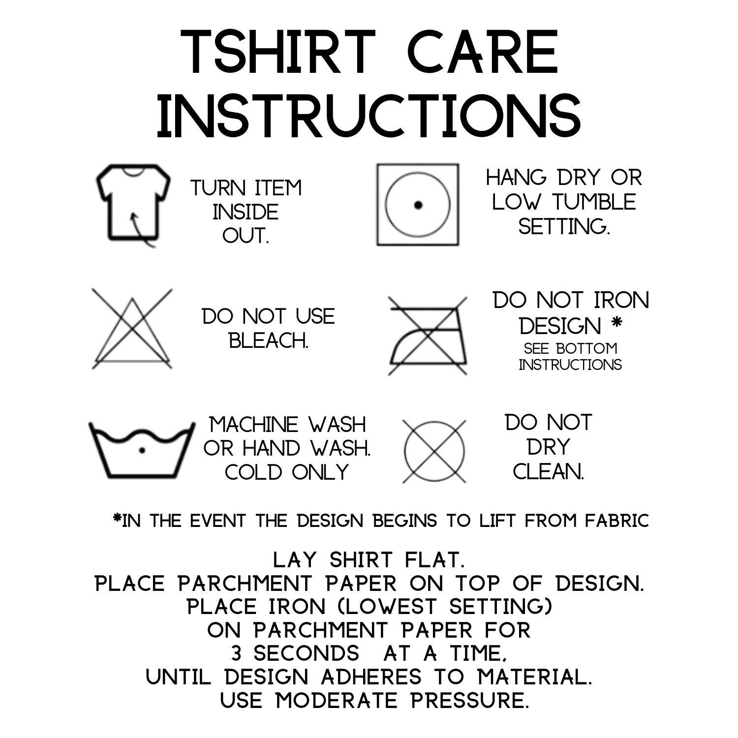 INSTANT DOWNLOAD T-shirt Care Instructions - Etsy