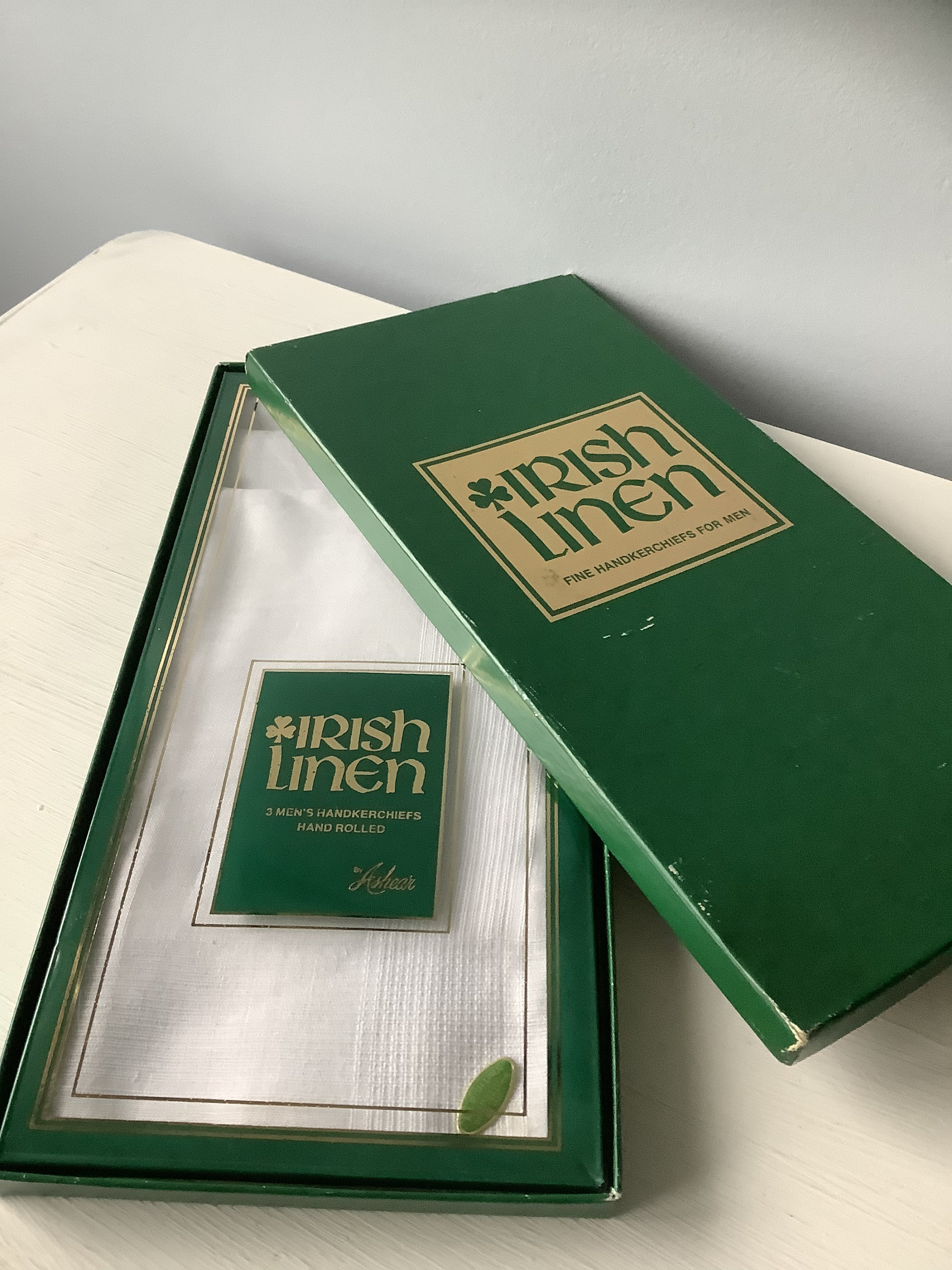 Ashear Fine Irish Linen Mens Handkerchiefs New Old Stock