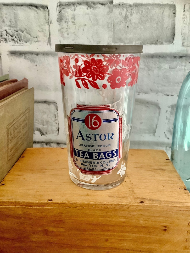 Astor Tea Bag Glass Jar With Lid Orange Pekoe Black Removable Lid Rare ...
