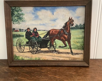 Amish Lancaster County Painting by SC Masrtzall Framed 1940s