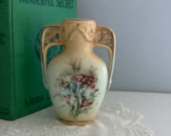 Antique Austrian 2 Handled Vase Hand Painted Floral Design
