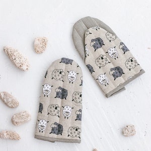 Pair of. Large Linen Kitchen Mitts • Handmade Cooking Gloves SHEEP