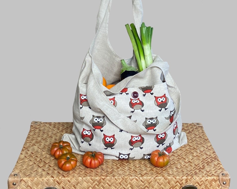Linen Shopping Bag Foldable Handmade Tote Eco friendly Reusable Bag image 4