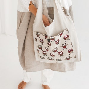 Linen Shopping Bag Foldable Handmade Tote Eco friendly Reusable Bag image 2