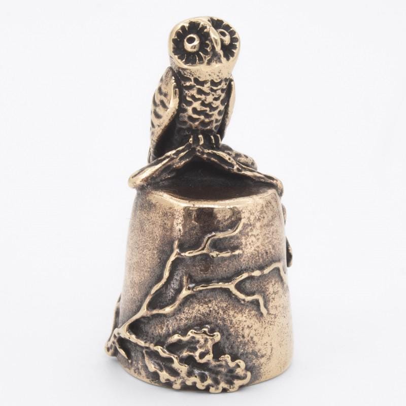Collectible handmade bronze thimble: Owl