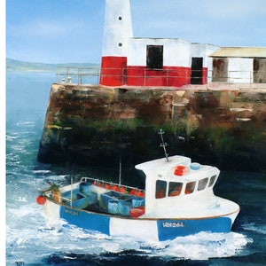 Newlyn harbour. Cornwall art greeting card by Jan Rogers