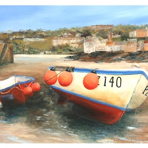 Boote im Hafen von St Ives. Cornwall Kunst Grußkarte von Jan Rogers