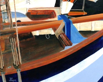 Penzance harbour boats. Cornwall art greeting card by Jan Rogers