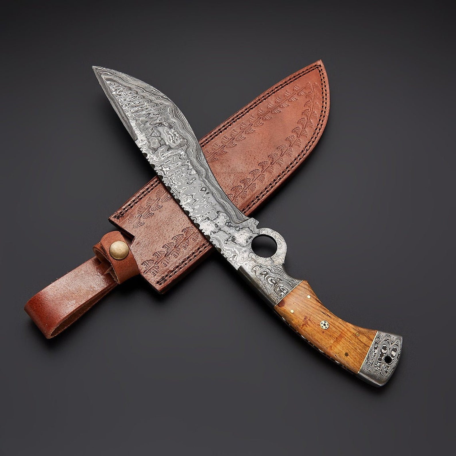 Custom hand made Damascus kukri knife with finger handle Etsy