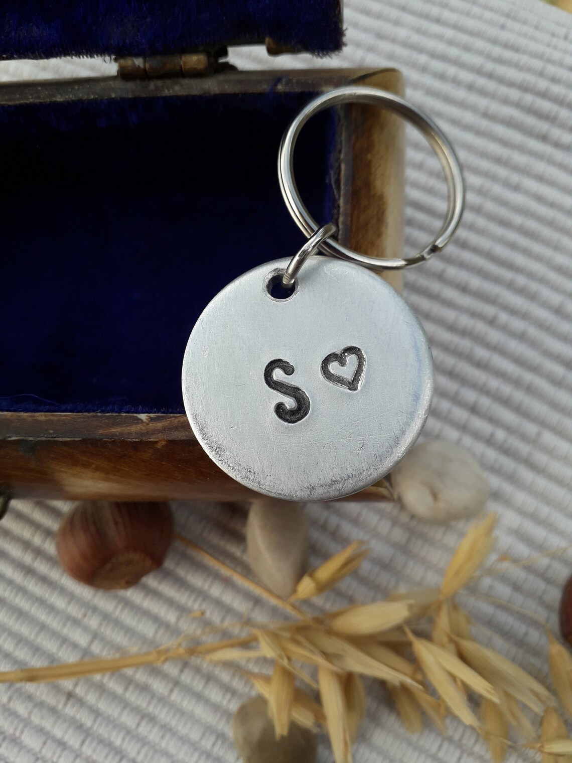 Personalized silver coin keychain for him and herinitial Etsy