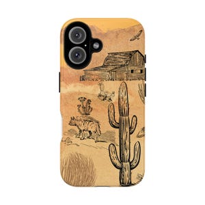 Desert Scene Phone Case - Tough Cases, Western Style Accessories, Unique Gift for Him/Her, Boho Tech, Cowpoke Design