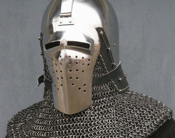 Details about   Custom SCA HMB 14 Gauge Steel Medieval Great Knight Helmet Pot Helmet 