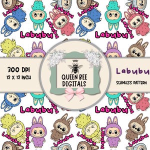 Labubu-Inspired Dolls Pattern: Kawaii Character PNG (Digital Download)