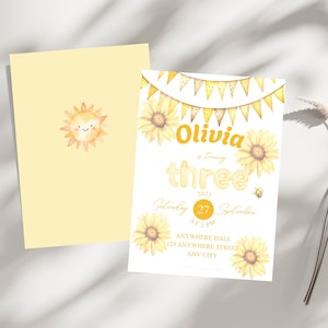 Sunflower Birthday Invitation: Editable Template, Summer Sunshine (PDF, JPG, 5x7&quot;)