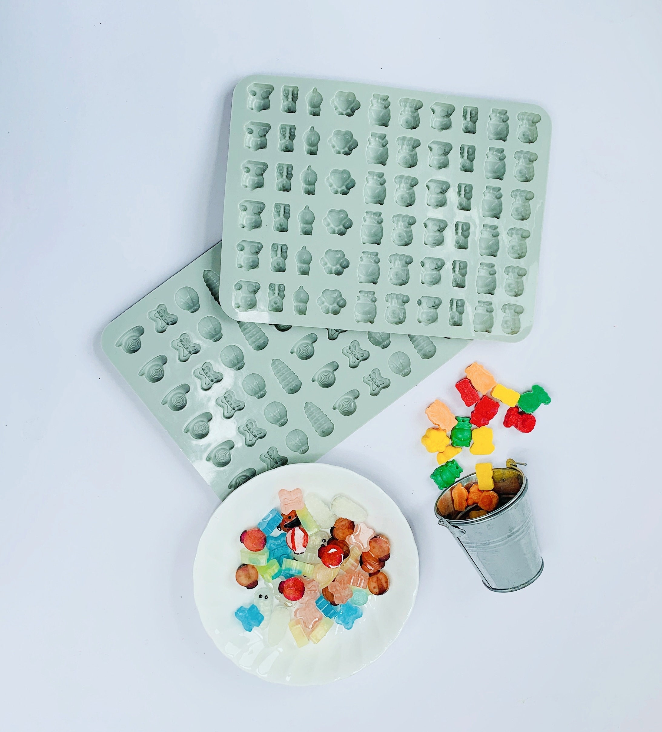 Gummy Bear & Worm Silicone Candy Molds, 4 Pack Set - Nonstick Trays with 2  Droppers for Chocolate, Ice Cubes, BPA-Free -Makes up to 62 Candies -Summer