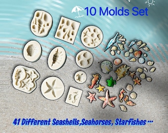 Seashell Silicone Molds (10 pcs) - Sea Horse, Starfish, Beach Cake Decor