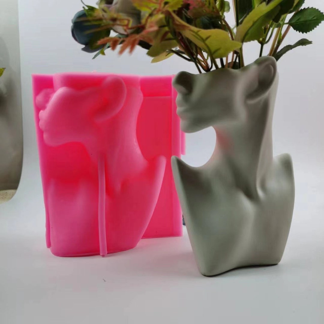 Gypsum Cement Ceramic Large 3D Body Flower Pot Silicone Mold Succulent Plants Cement Resin Vase
