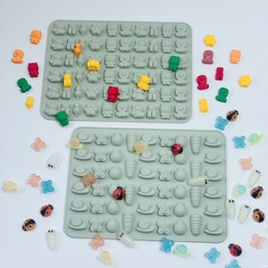 2 PCs Cute Mini Gummy Bear Silicone Molds, Insects Variety Silicone Mold-50 Cavity, Gummy Animals Mold-60 cavity