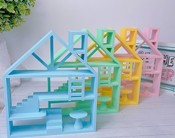 Pastel 3D Printed Display Shelf: Smiski & Miniature Toy House