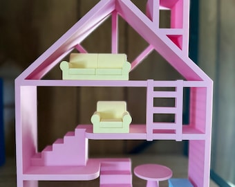 Miniature House Display Shelf with Furniture: 3D Printed Toy Organizer