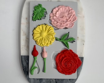 Floral Silicone Mold, Roses, Aster, Cake Decor, Resin, Clay