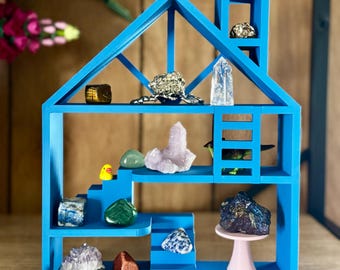 3D Printed House Display Shelf: Crystal, Toy & Miniature Figurine Organizer