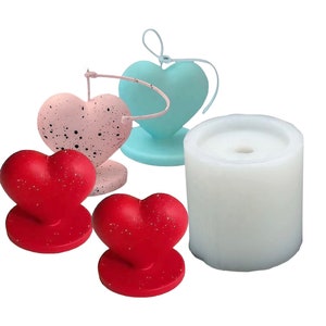 XYQHOAC Heart Shape Candle Mold 3D Cylinder Candle Silicone Molds Pillar  Candle Making Mold Valentine's Day Epoxy Resin Casting Mould for DIY