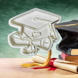 Graduation Cap and Diploma Cookie Cutter with Customization, Sugar Cookie Cutters for Graduate With Free imprint Stamp