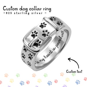 Custom dog collar ring,Engraved name,short message inside-925 sterling silver jewelry