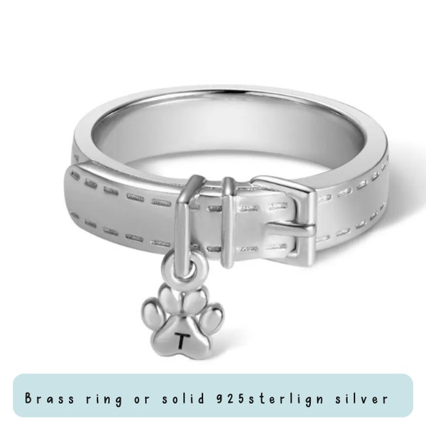 Custom dog collar ring- engraved pet name,initial ring-pet loss gift-pet memorial ring