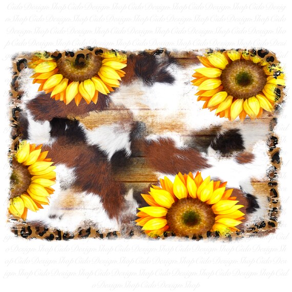 Western Sunflower Background Sublimation Png Cowhide Etsy