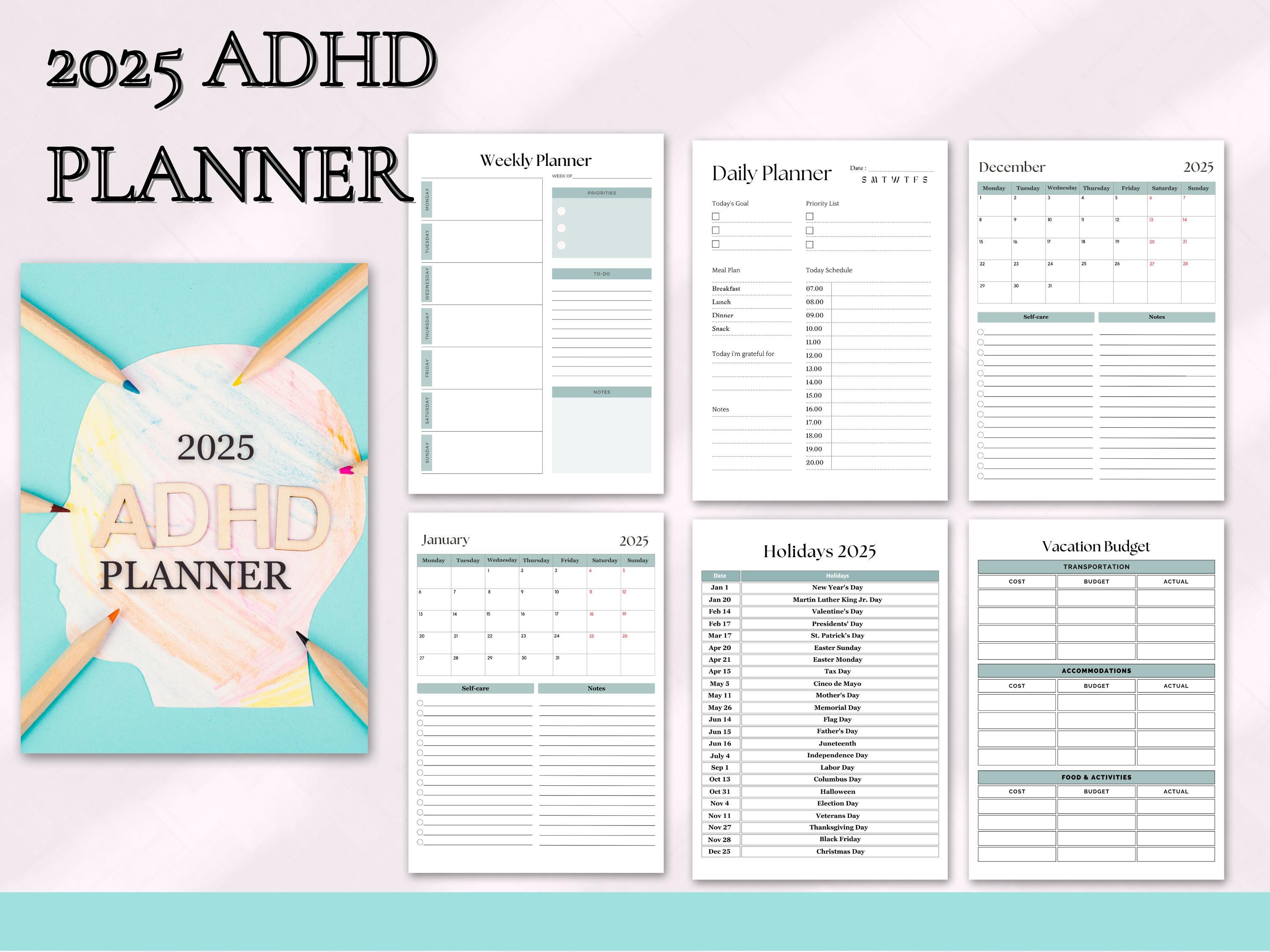 ADHD Planner Printable | Executive Function Journal | ADHD Organizer ...