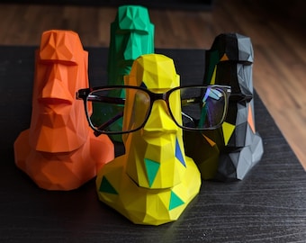 Porta occhiali moderno con statua Moai: elegante supporto per occhiali/supporto per occhiali da sole in basso numero di poligoni
