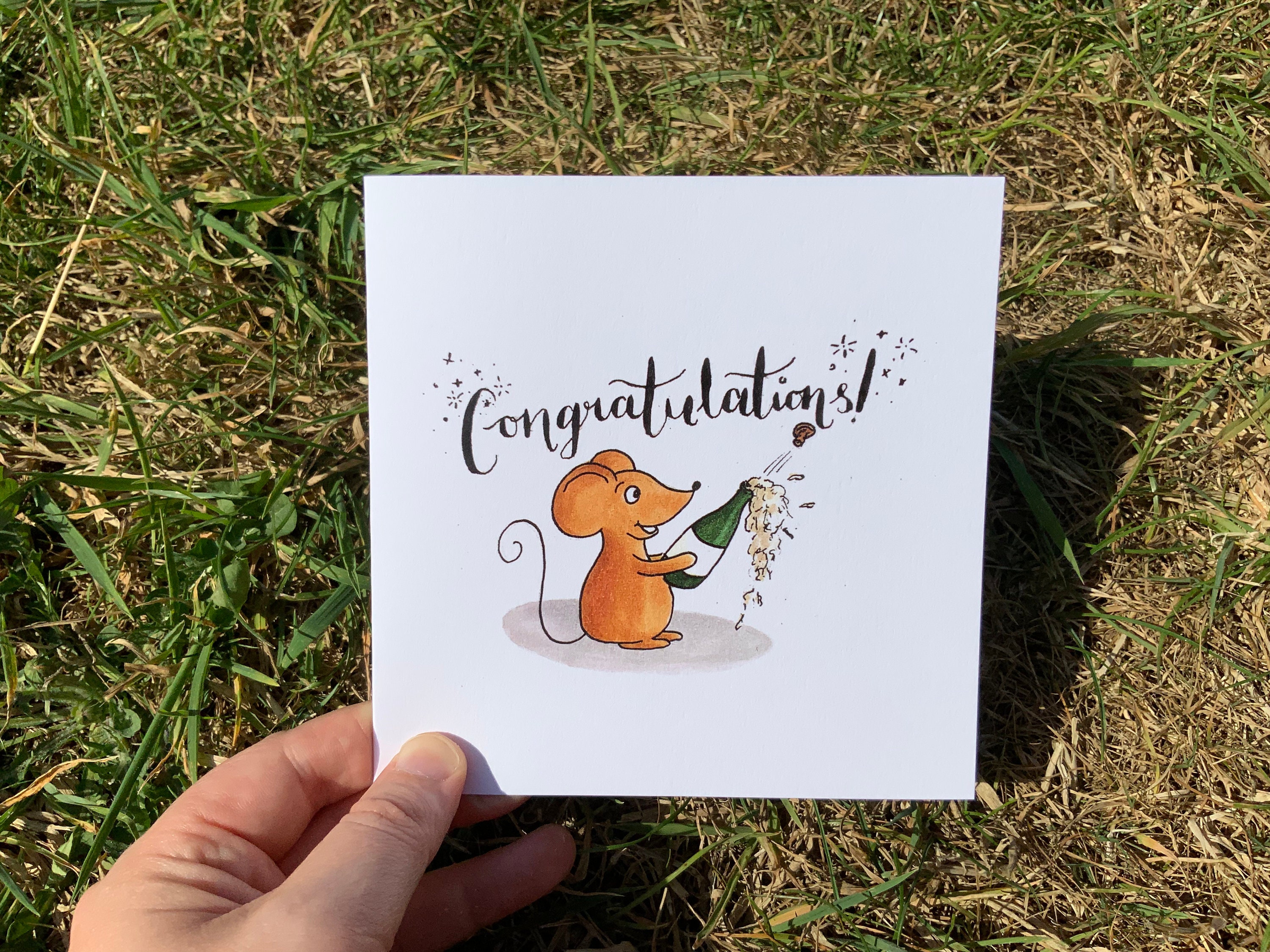 Congratulations Mouse Greeting Card, Illustrated Good News Card - Etsy