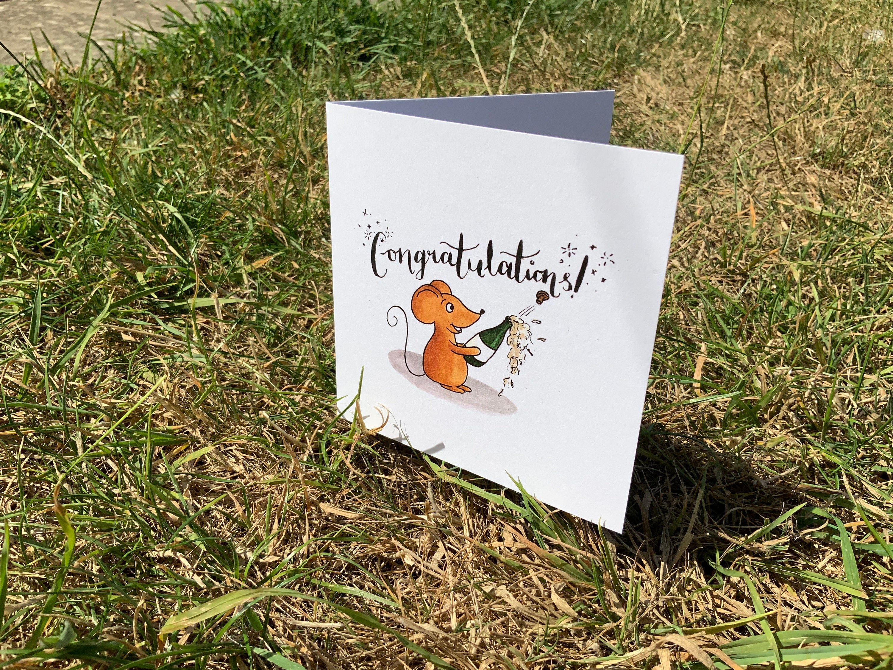 Congratulations Mouse Greeting Card, Illustrated Good News Card - Etsy