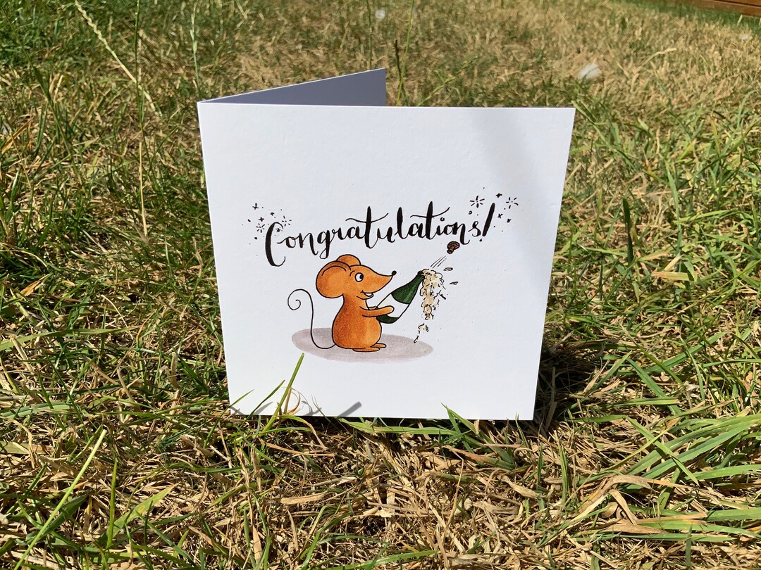 Congratulations Mouse Greeting Card, Illustrated Good News Card - Etsy